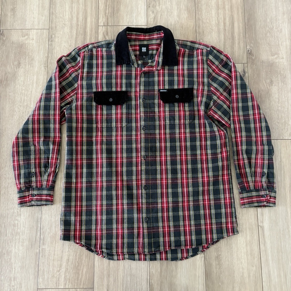 Insight Men's Button Up Long Sleeve Shirt XL Red Green Corduroy Collar